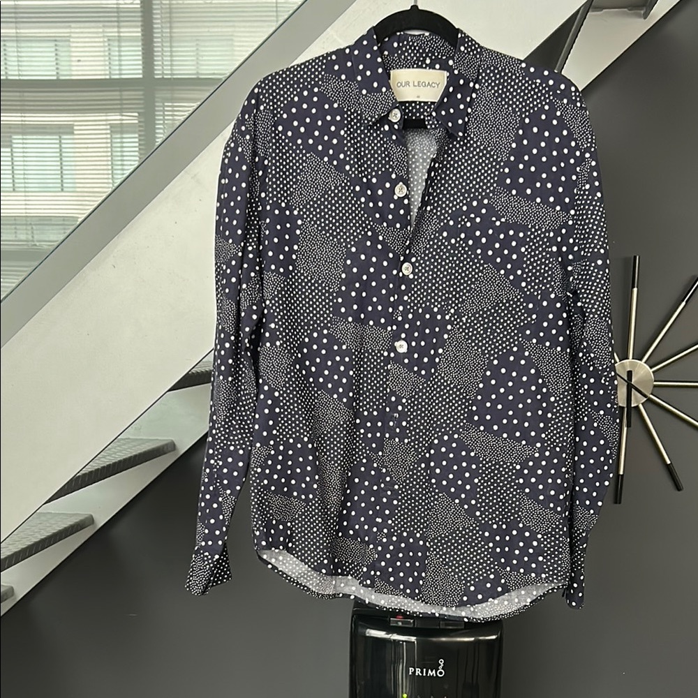 Our Legacy Men's Navy and White Geometric Shirt